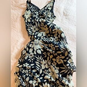 Floral Black and Cream Silk Dress